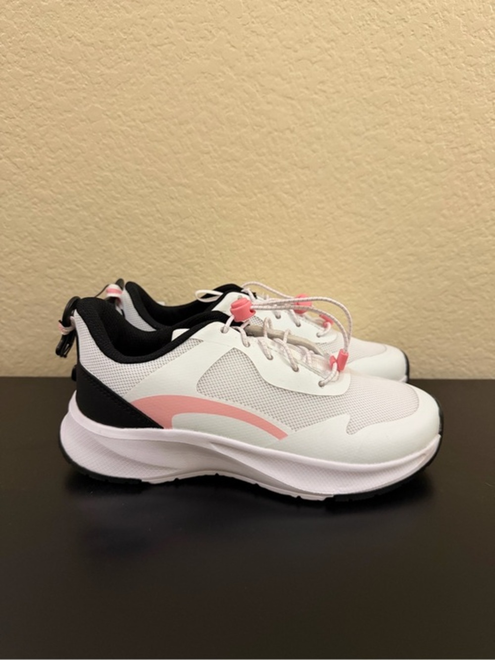 Kids White & Pink Athletic Sneakers with Black Trim